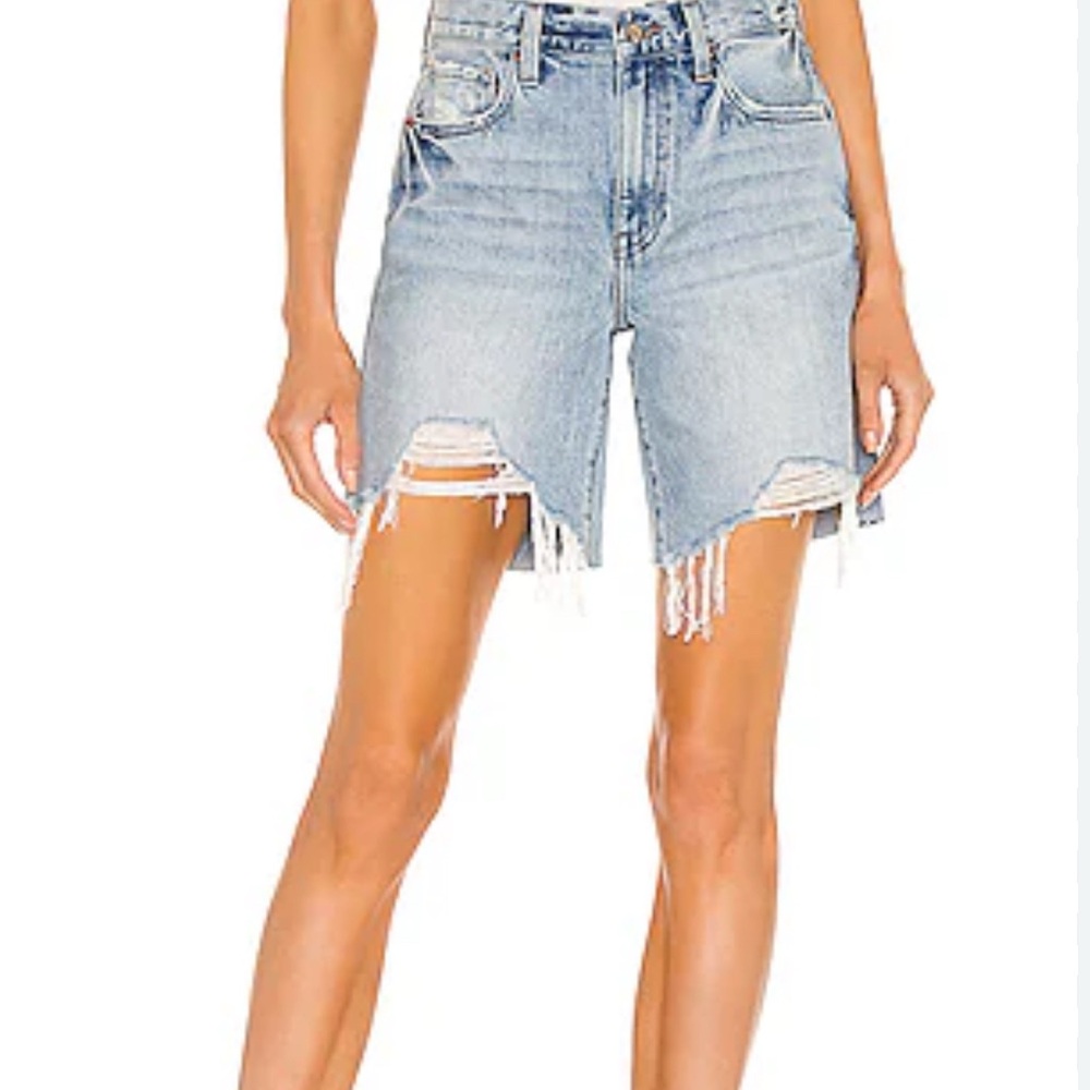 pistola Light Wash Distressed High-Rise Jean Shorts